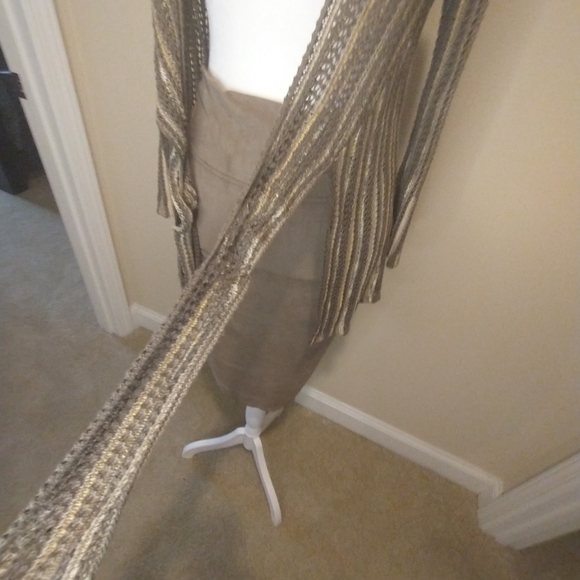 Nic +Zoe Crochet Gold And Taupe Y2K Cardigan With Tie Front - Picture 10 of 11